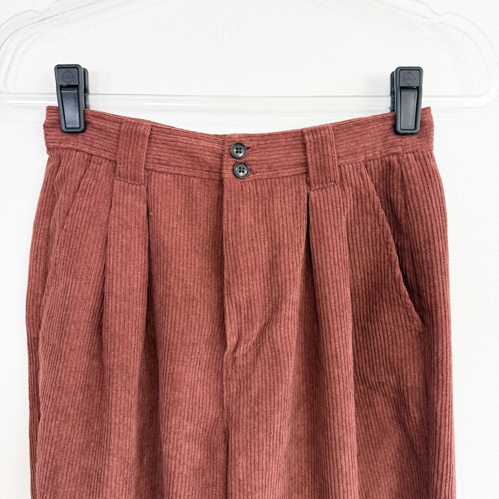 Madewell 0 Corduroy High Rise Tapered Pants Dusty Redwood Pleated - Picture 3 of 7